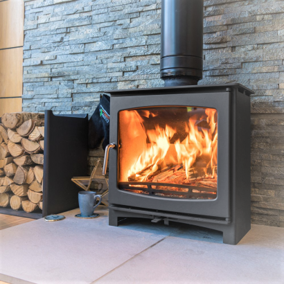 DARK GREY -  Ecosy+ Panoramic Defra Approved 5kw Eco Design Ready  - Slimline  Woodburning Stove - 5 Year Guarantee 